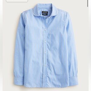 J.Crew Jules Club-Collar Shirt in Striped Cotton Poplin Size 8 Bright Grotto
